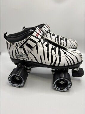 Riedell Dart Zebra Roller Skates Size 7 Quad Skates Black White Womens